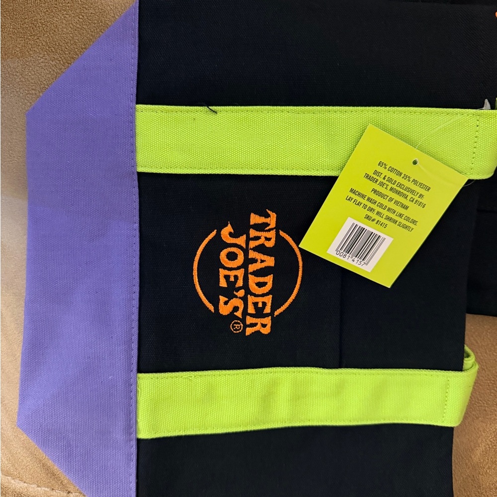 Trader Joe's Black, Green, Orange and Purple Mini Tote Bag
